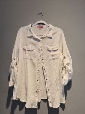 Woman Within White Button-Down Utility Shirt